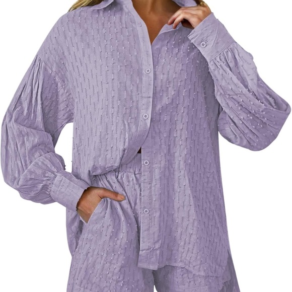 Amazon Other - 2 Piece Outfits Long Sleeve Button Down Shirt and Shorts